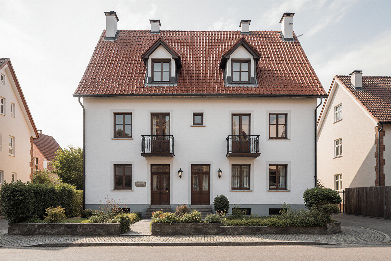 Zweifamilienhaus mit zwei Eingängen und Balkonen